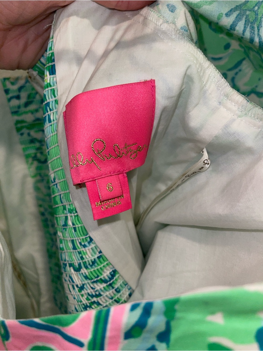 Lilly Pulitzer Mint Green & Pink Puff-Sleeve Shift Dress - Picture 3 of 6